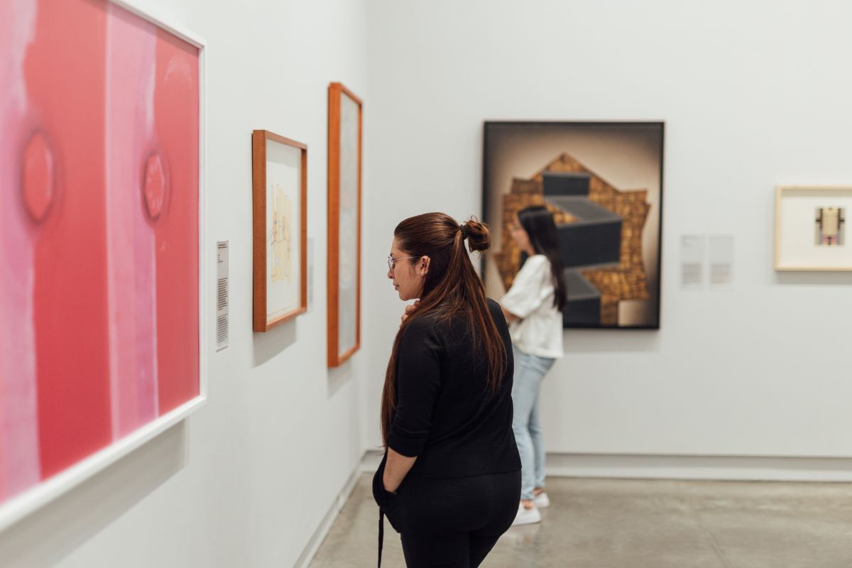 Fotografía de visitante en la exposición Musa. Perspectivas femeninas en las Colecciones del MAMM y MAC Panamá
