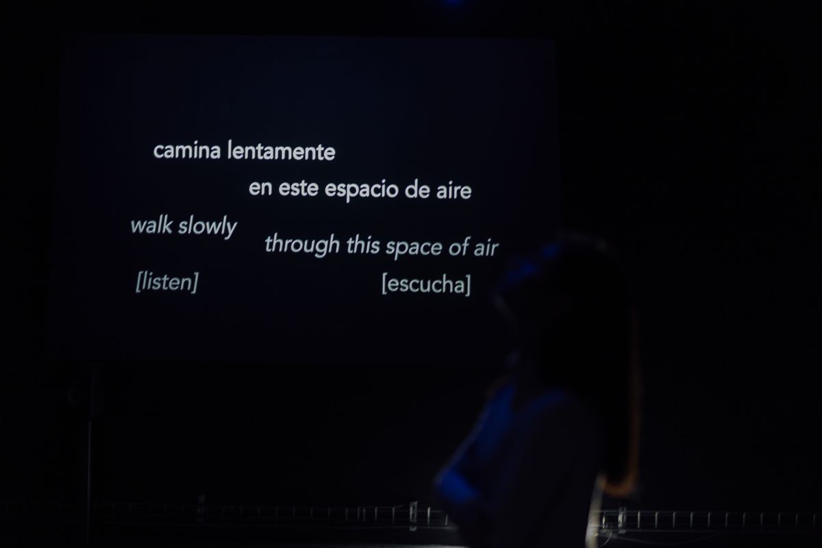 Fotografía de visitantes en la exposición Huellas de aire