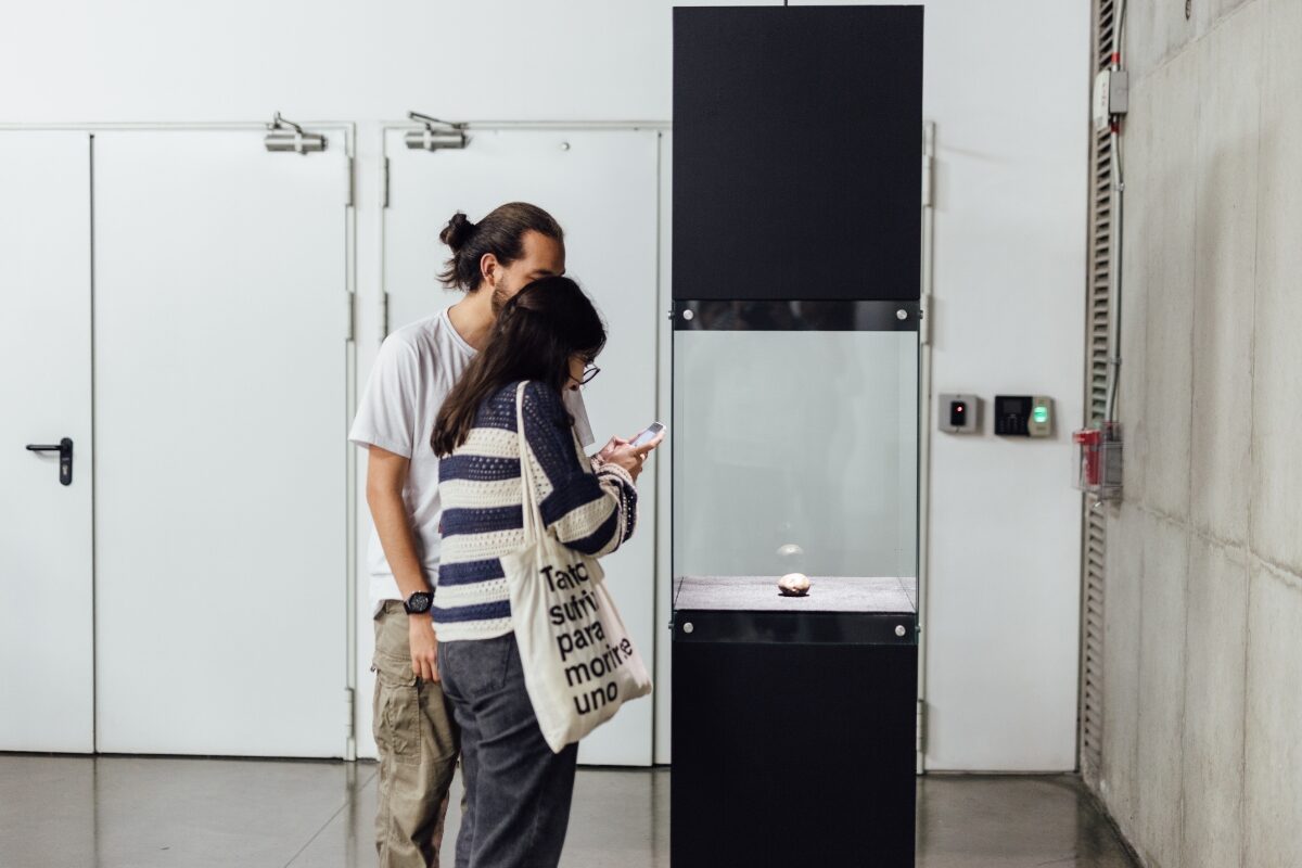 Fotografía de visitantes en la exposición Ernesto Restrepo. 1992. 30 años del Proyecto Cosecha de papas