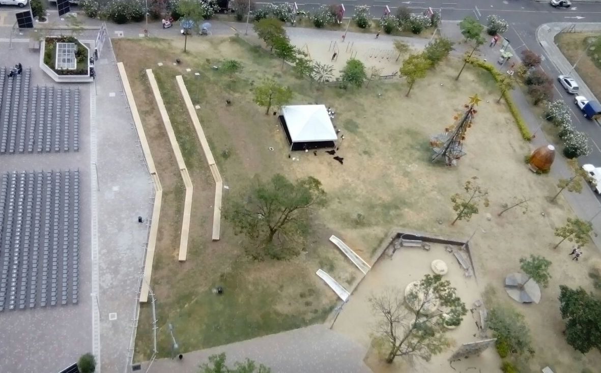 Foto aérea del espacio del parque lineal del MAMM en Ciudad del Río
