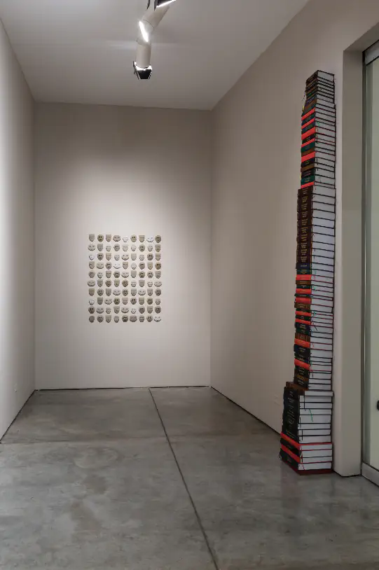 Exposición de Jorge Mejía en pared Brevísima construcción de la relación de las indias